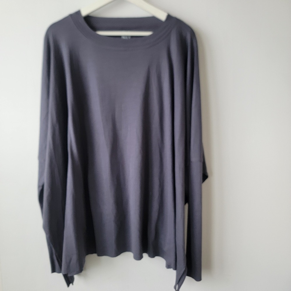 planet by lauren G Pima Cotton Luxury Boxy T-Shirt  OSFA drop shoulders gray
